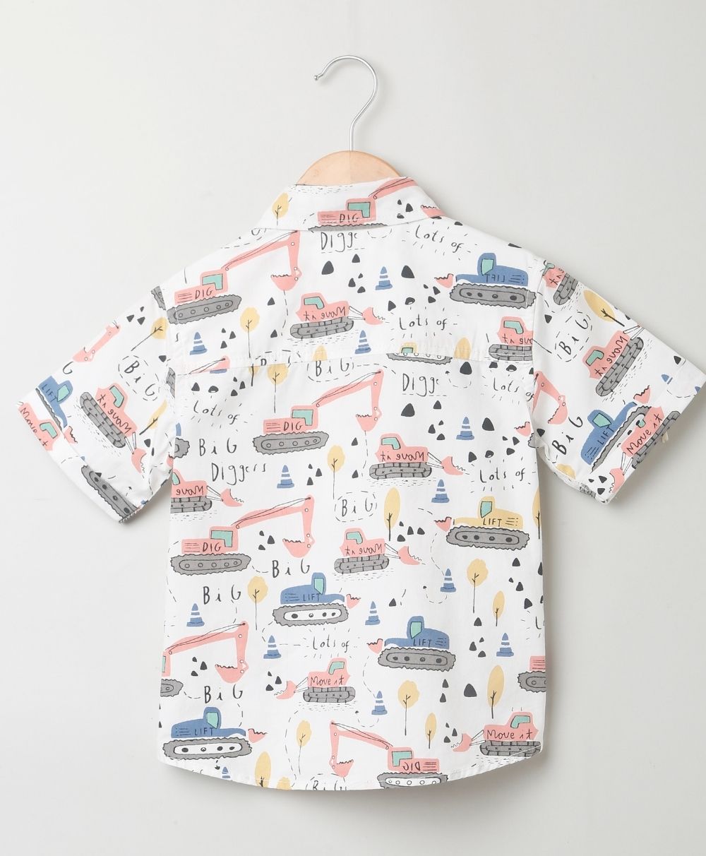 Excavator Print Organic Cotton Shirt - White