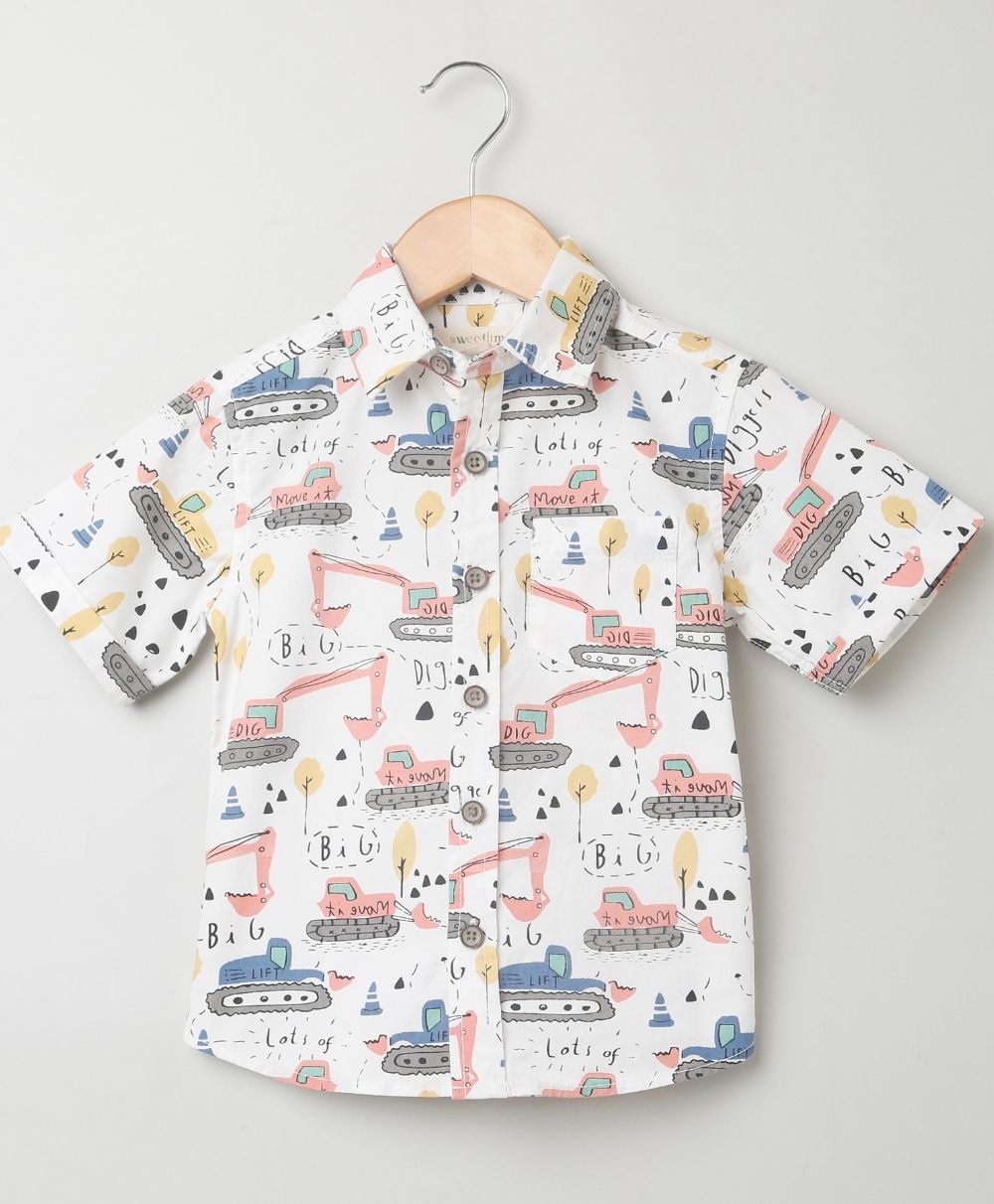 Excavator Print Organic Cotton Shirt - White