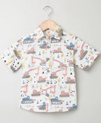 Excavator Print Organic Cotton Shirt - White