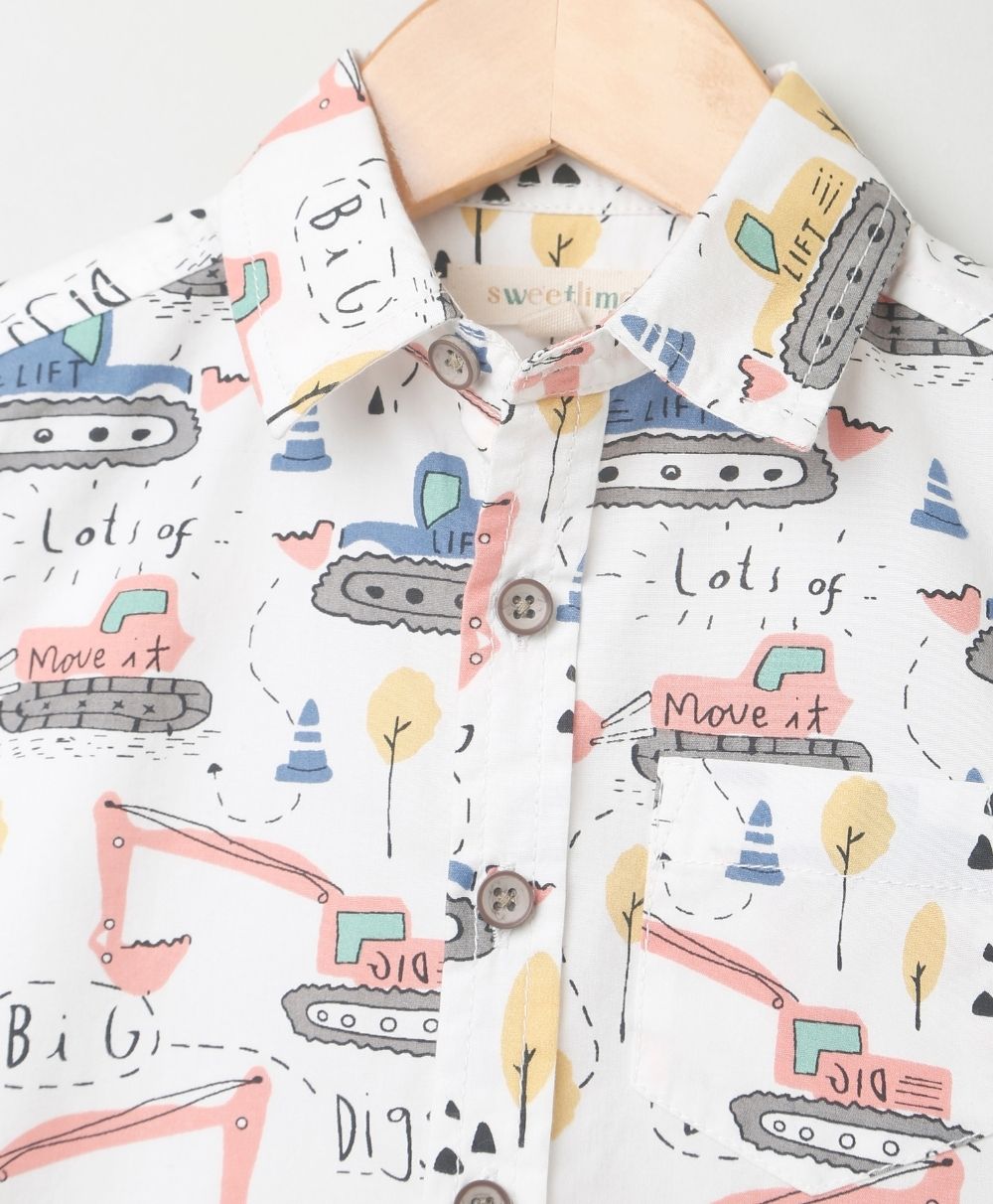Excavator Print Organic Cotton Shirt - White