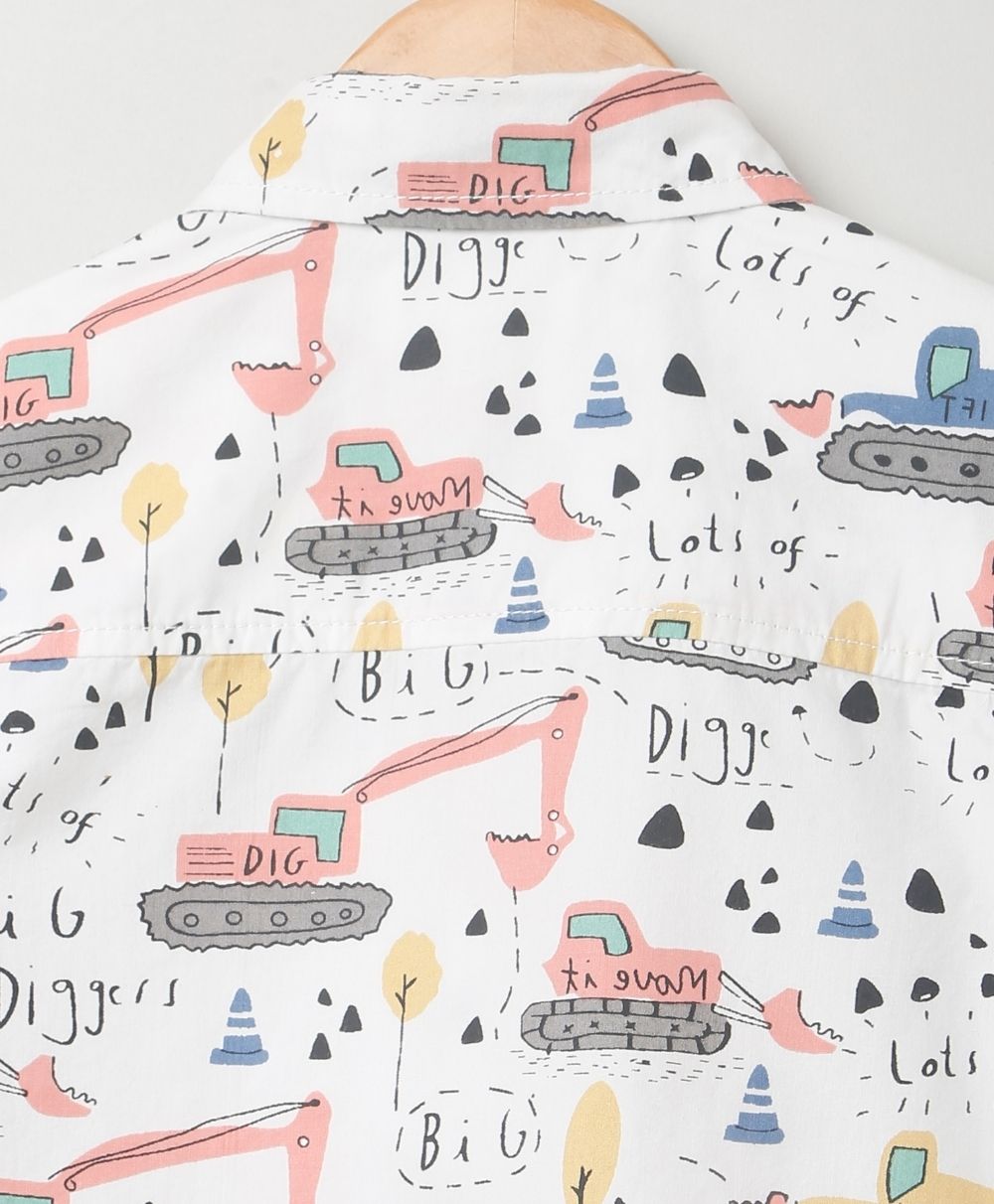 Excavator Print Organic Cotton Shirt - White