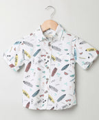 Surf Board Print Organic Cotton Shirt - White