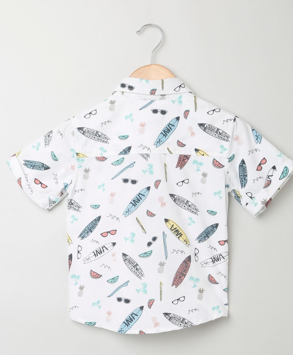 Surf Board Print Organic Cotton Shirt - White