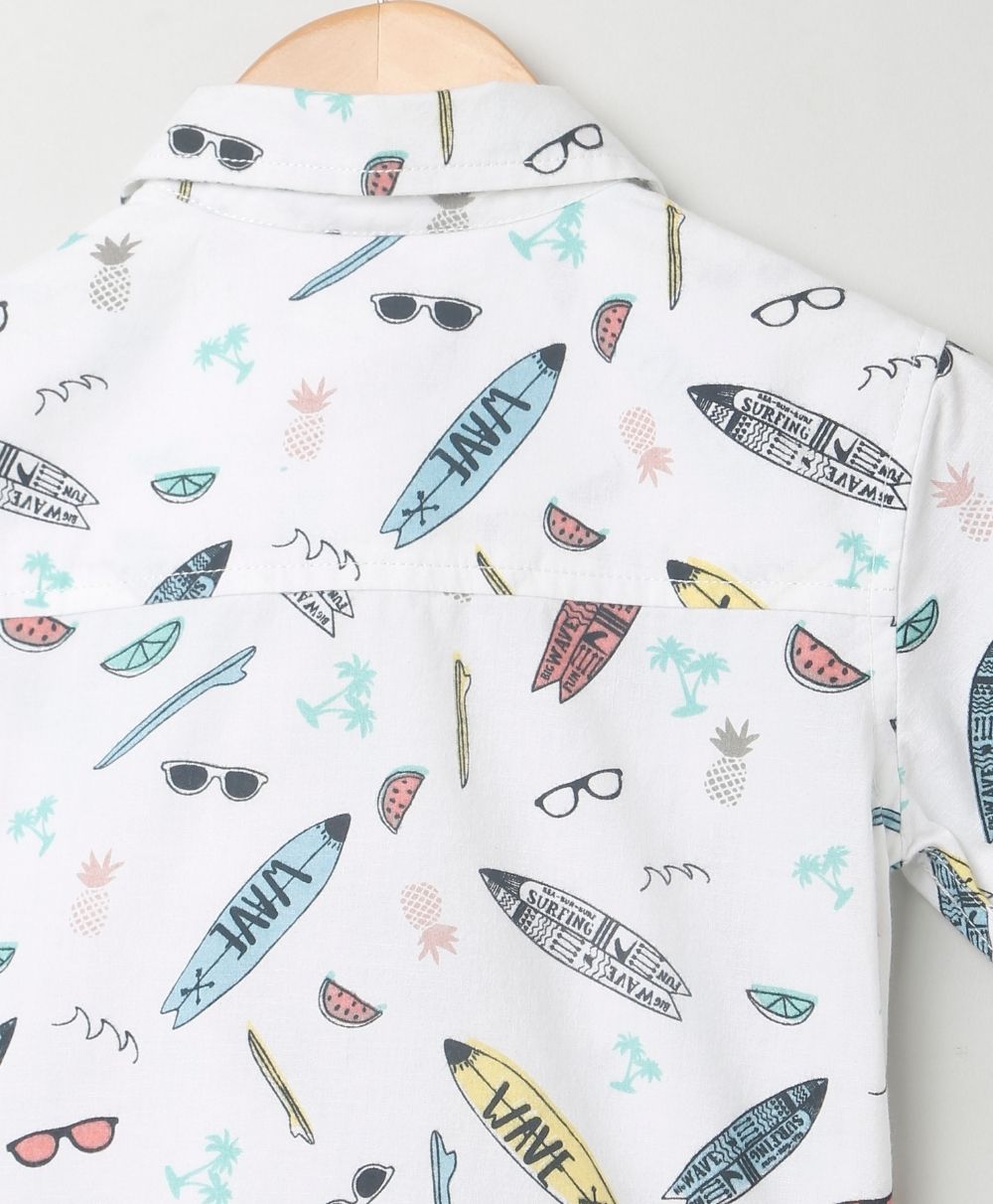 Surf Board Print Organic Cotton Shirt - White