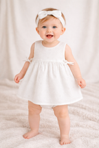 Organic Cotton White Sundress with Hair band - White