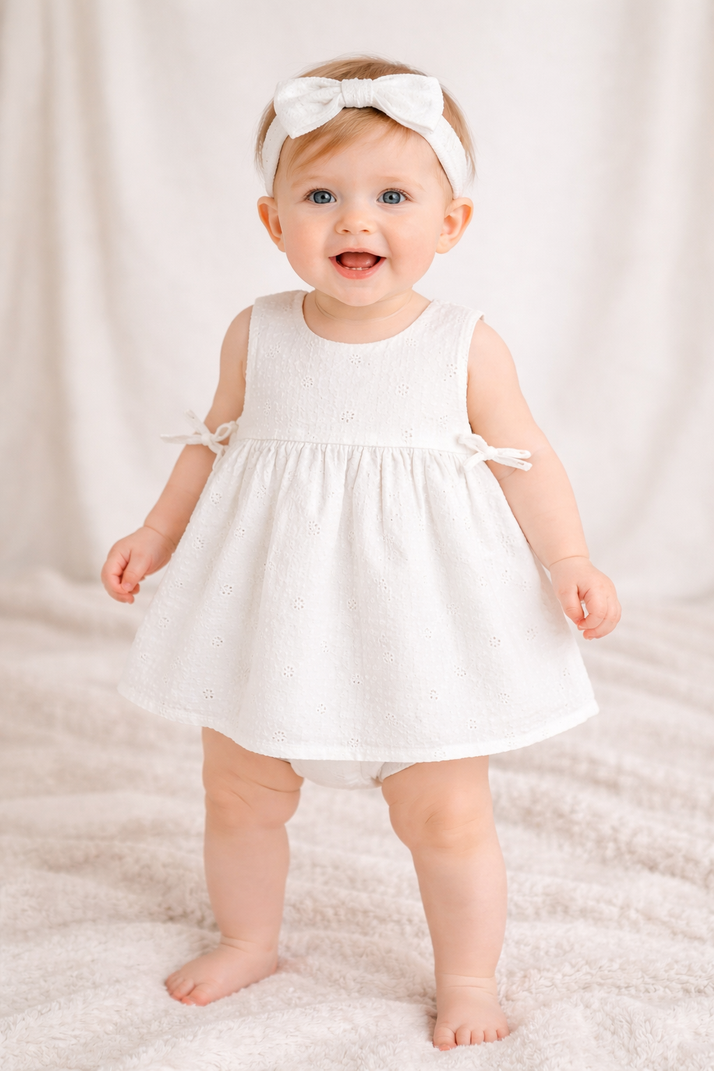 Organic Cotton White Sundress with Hair band - White