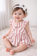 Pink Striped Organic Cotton Dobby Dress & Bloomer Co-ord Set - Off-White