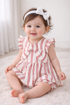 Pink Striped Organic Cotton Dobby Dress & Bloomer Co-ord Set - Off-White