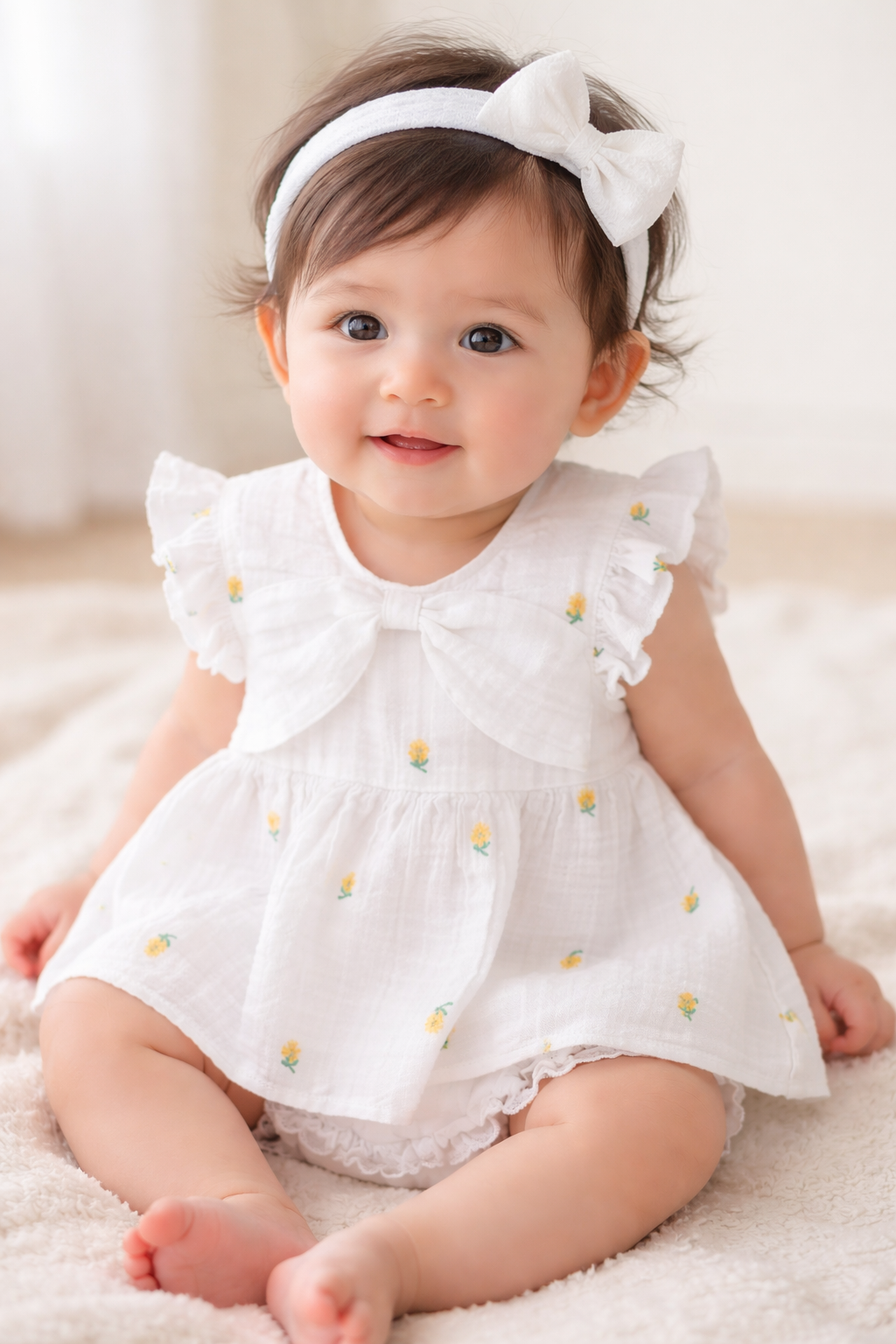 Yellow Floral Embroidery Organic Cotton Co-ord Set - White