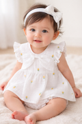 Yellow Floral Embroidery Organic Cotton Co-ord Set - White