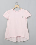 Slub Jersey with Schiffli Embroidery Back Organic Cotton Tshirt - Pink