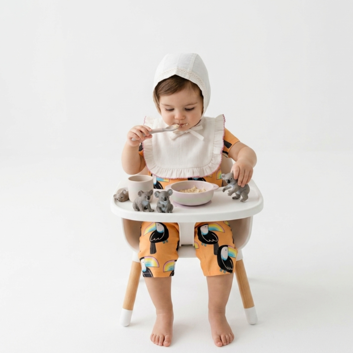 Organic Cotton Classic Charm Bib & Bonnet- White