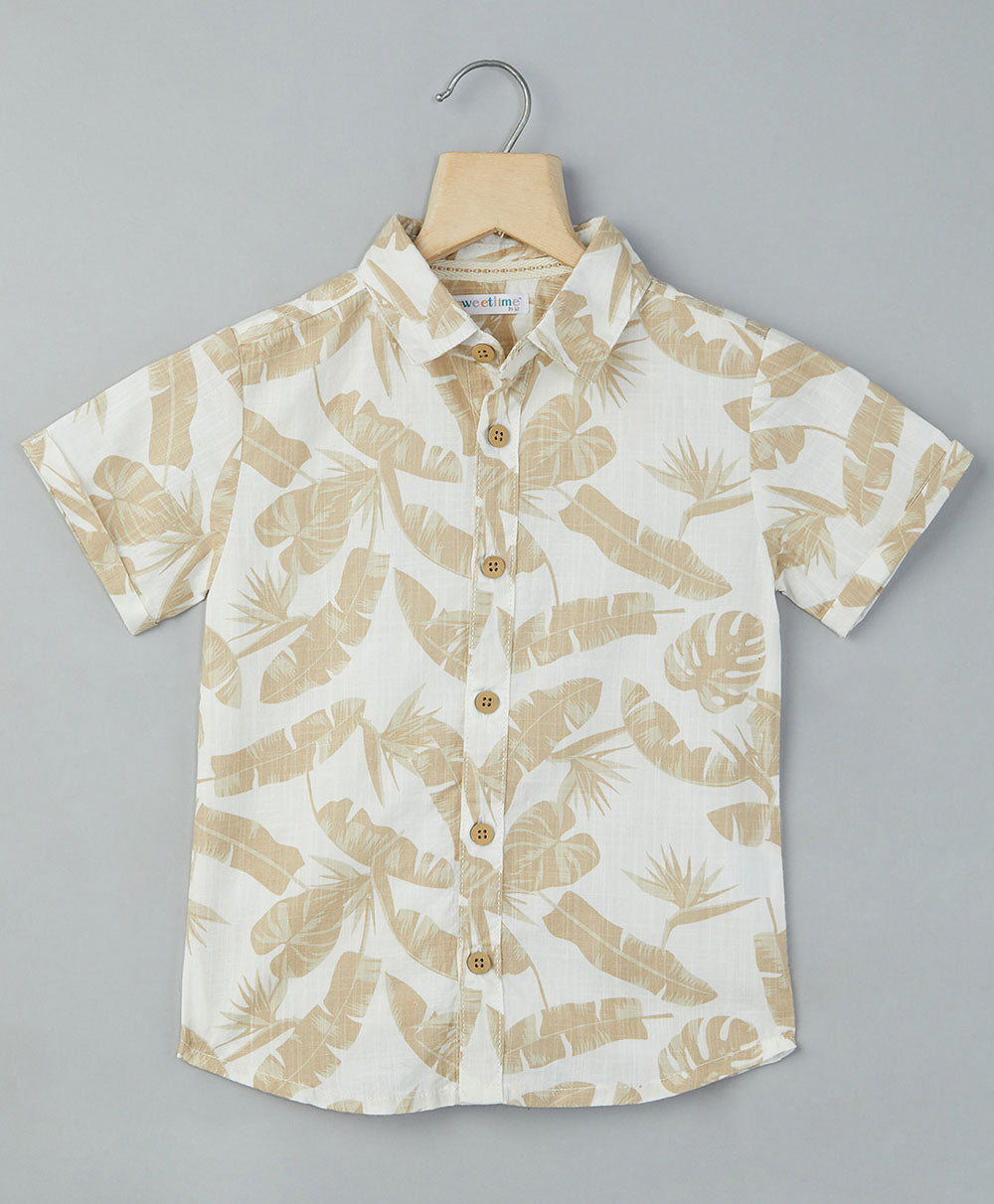 Hawaiiin Slub Cotton Shirt - Beige