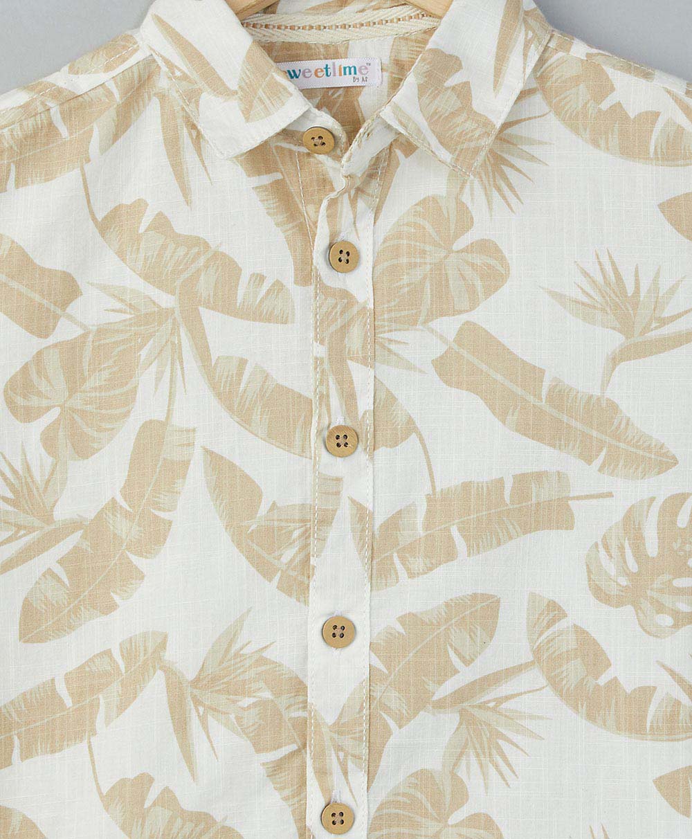 Hawaiiin Slub Cotton Shirt - Beige