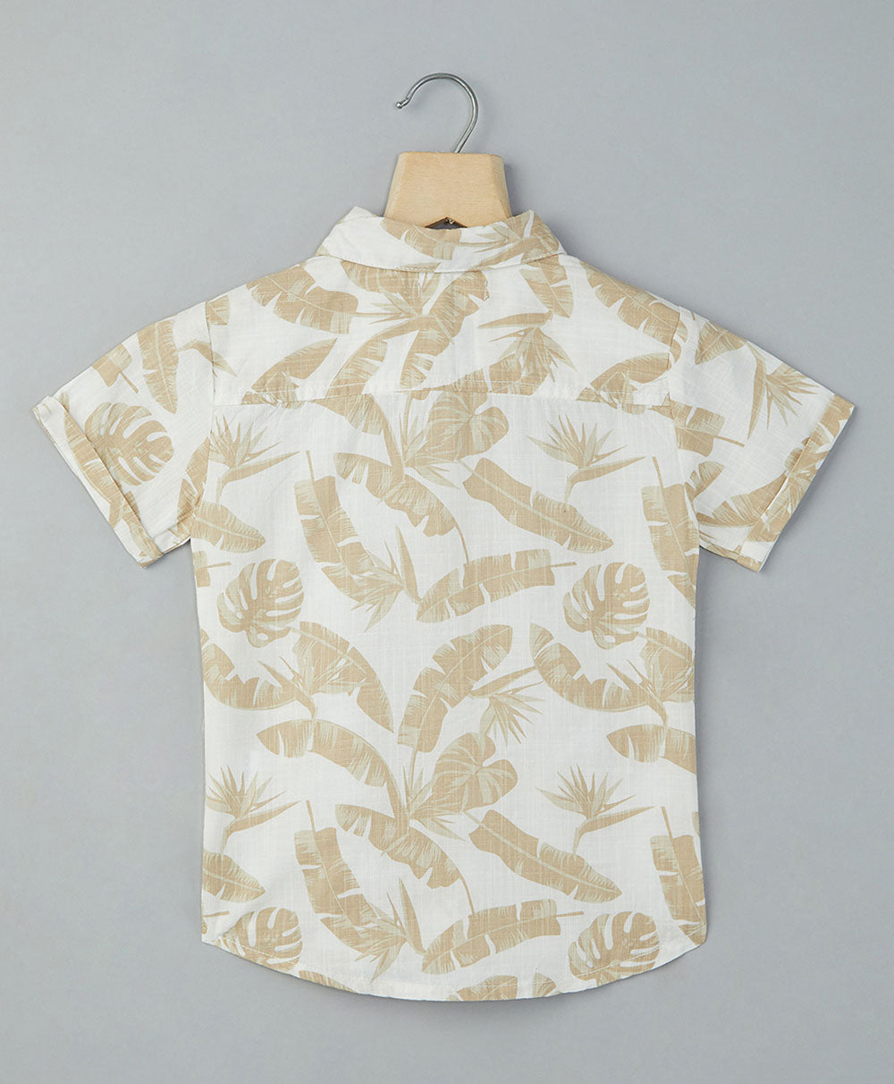 Hawaiiin Slub Cotton Shirt - Beige