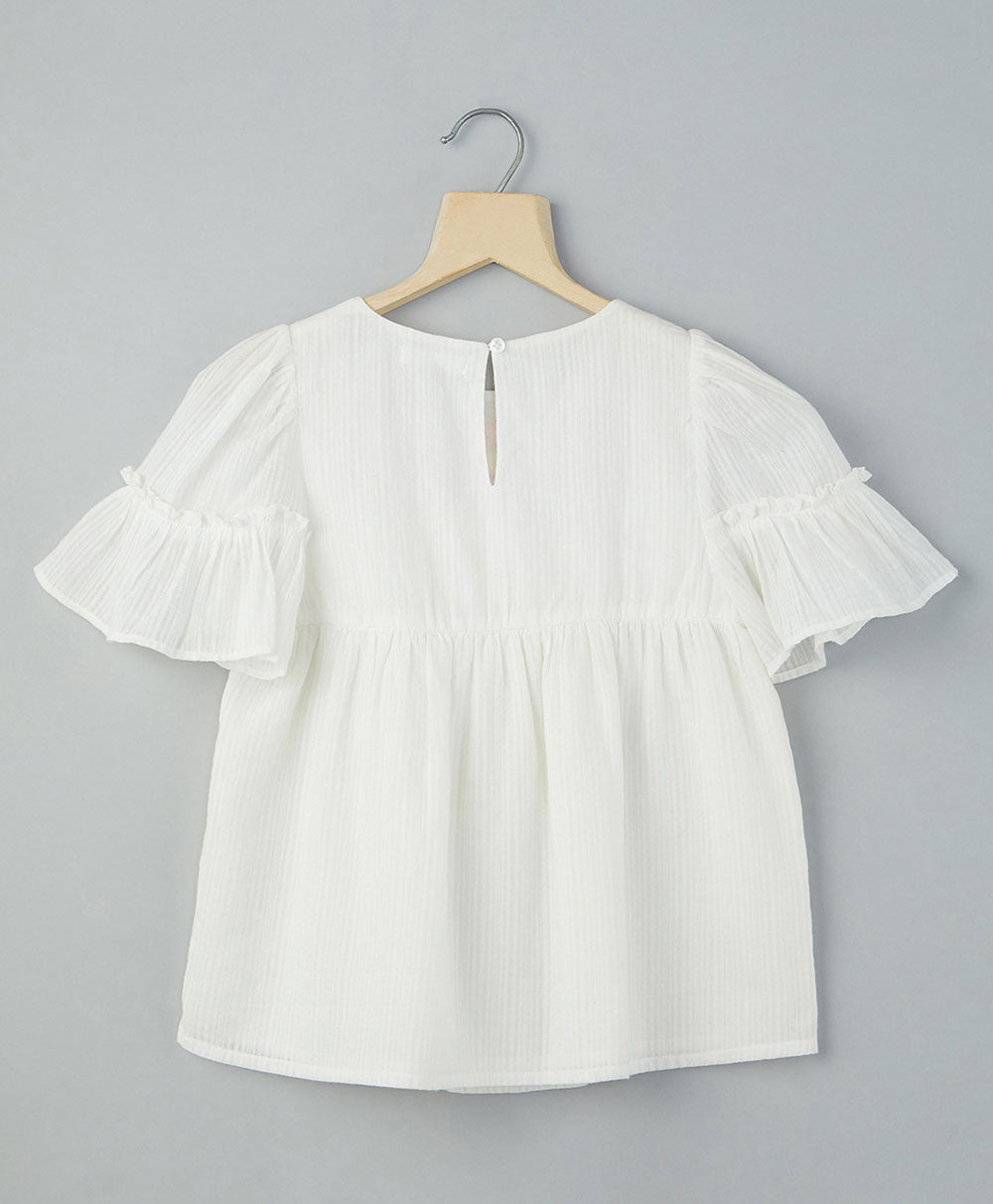 Cotton Dobby Top With Multicoloured Embroidery - White