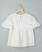 Cotton Dobby Top With Multicoloured Embroidery - White
