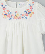Cotton Dobby Top With Multicoloured Embroidery - White