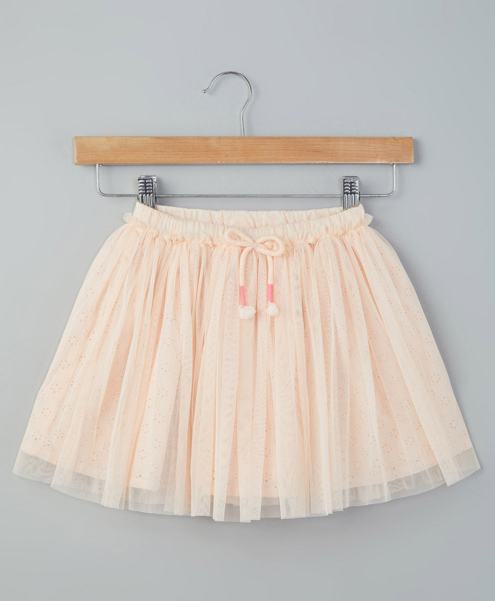 Peach Mesh Embroidery  Skirt - Peach