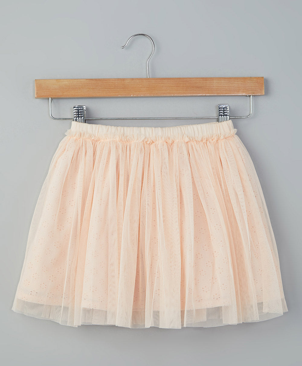 Peach Mesh Embroidery  Skirt - Peach