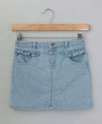 Cotton Multicolored Polka Dots Denim Skirt - Blue