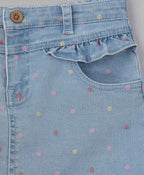 Cotton Multicolored Polka Dots Denim Skirt - Blue