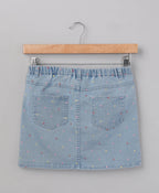 Cotton Multicolored Polka Dots Denim Skirt - Blue