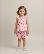 Organic Cotton Strawberry Bliss Baby Girl Top & Shorts Set - Pink