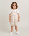 The Little Farmhouse Plaid Organic Cotton Romper & White T-shirt Set - Pink & Beige