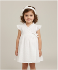 Organic Cotton Angel Pearl Baby Girl Dress with Headband - White