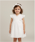 Organic Cotton Angel Pearl Baby Girl Dress with Headband - White