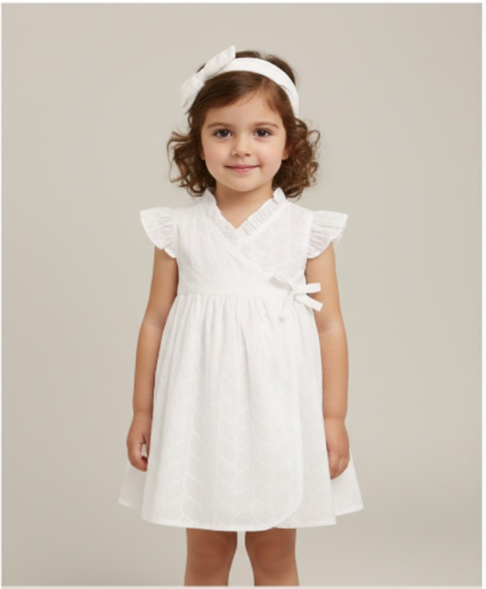 Organic Cotton Angel Pearl Baby Girl Dress with Headband - White