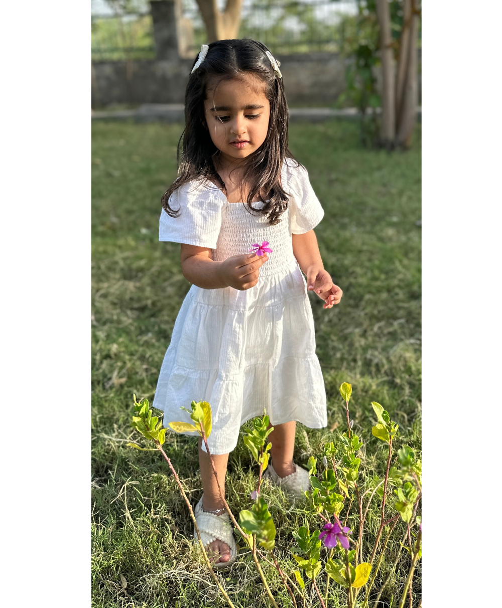 Ruffled Cotton Dress - White