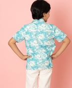 Blue and White Floral Printed Shirt - White