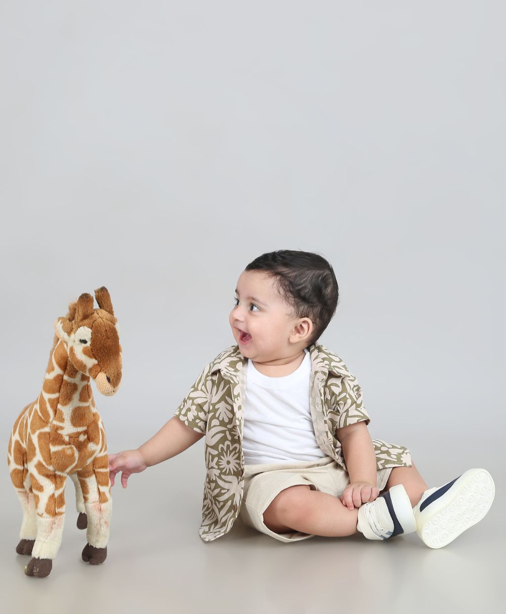 Baby Boys Tropical Bloom Cotton Co-ord Set - Olive & Beige