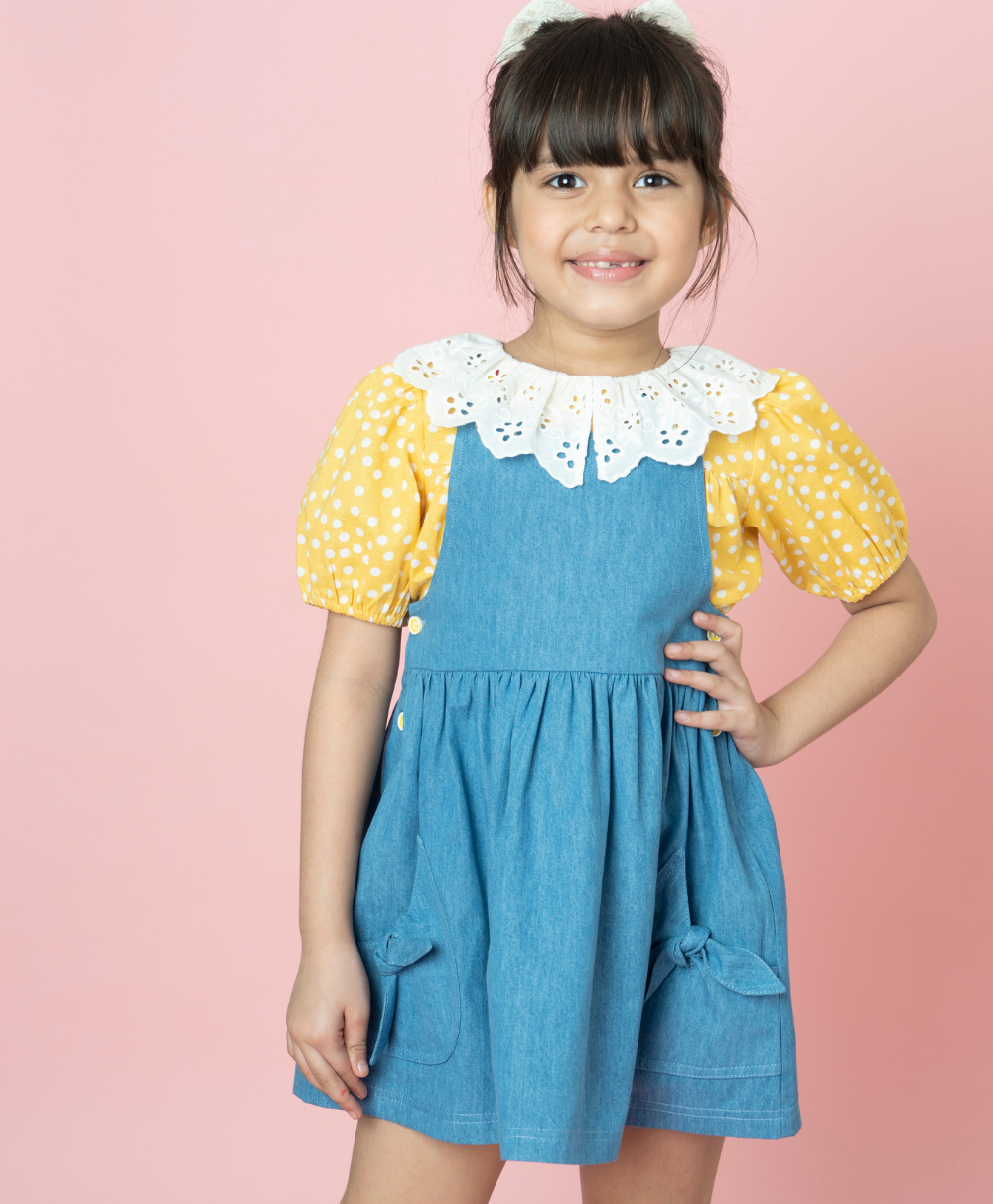 White Polka Dot Yellow Top - Yellow