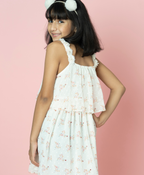 Floral Dobby Printed Layered Dress - White