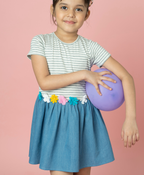 Jersey Stripe with Denim Skirt Mix Media Dress - Grey & Blue