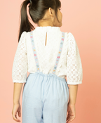 Polka Dot and Floral Embroidery Playsuit with a White Schiffley All-over Embroidery Top - Blue & White
