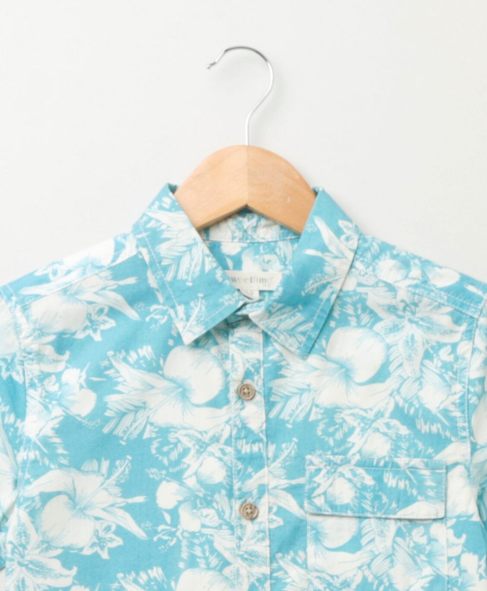 Blue and White Floral Printed Shirt - White