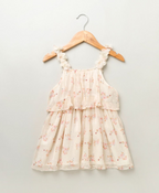 Floral Dobby Printed Layered Dress - White