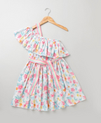 Neon Floral Printed Dress - White