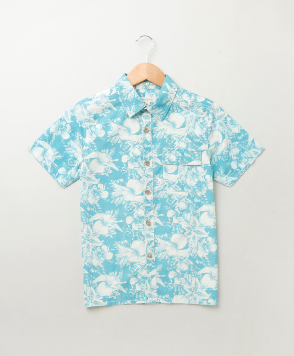 Blue and White Floral Printed Shirt - White