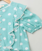 Polka Dot Printed Top and a Mesh Shimmer Skirt Co-ord Set - Green