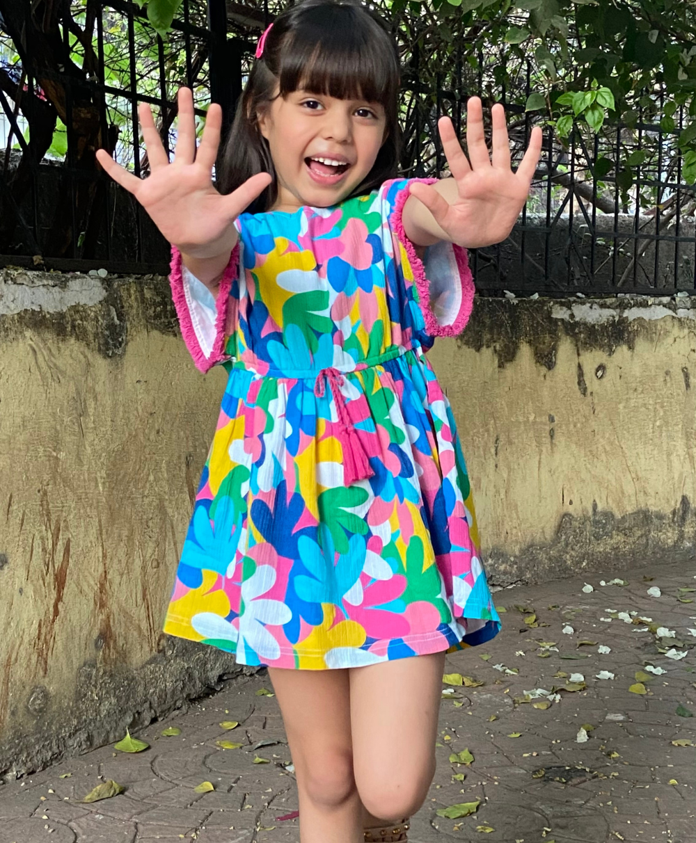 Kaftan Style Floral Printed Dress - Multicoloured