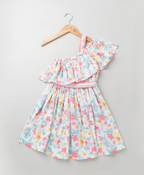 Neon Floral Printed Dress - White