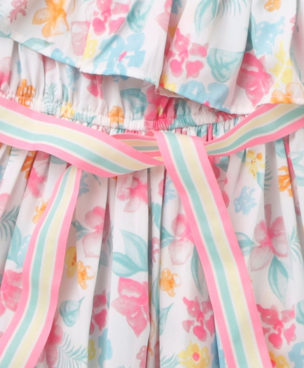 Neon Floral Printed Dress - White