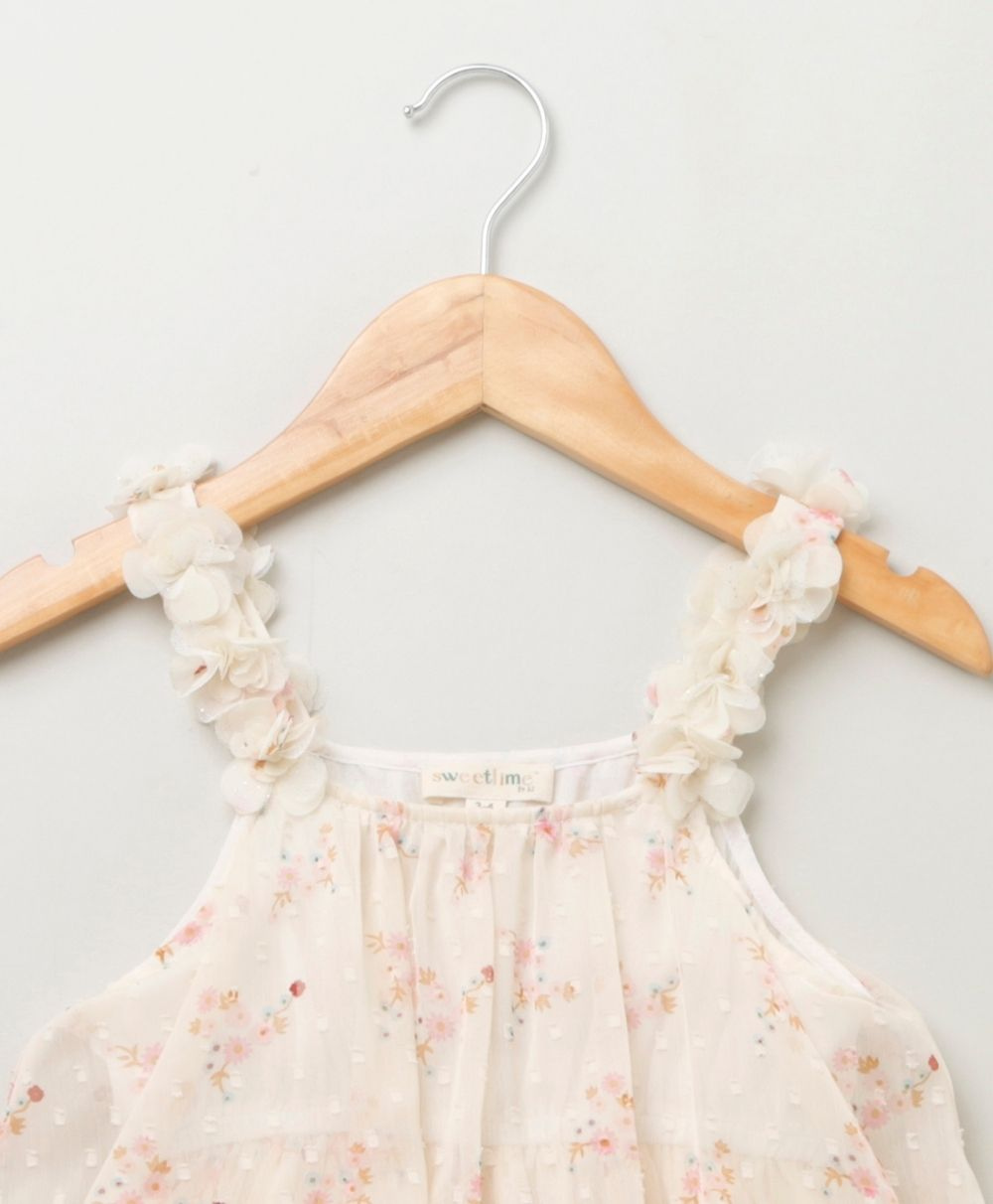 Floral Dobby Printed Layered Dress - White