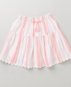 Butterfly Printed Cotton Top with Striped Skirt - Pink & White