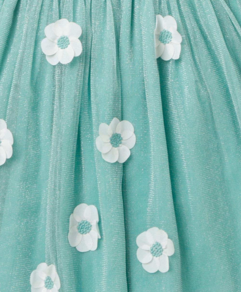 Polka Dot Printed Top and a Mesh Shimmer Skirt Co-ord Set - Green